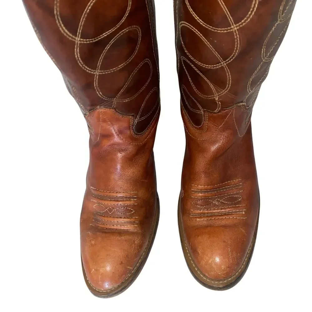 Texas Boot Co. Men’s Western Cowboy Boots Size 10 Vintage brown Leather Tall